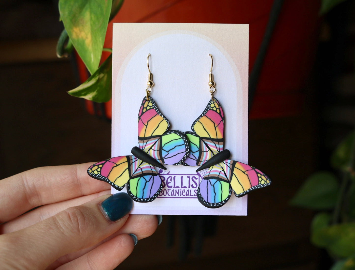 MEDIUM Pride Flag Butterfly Earrings