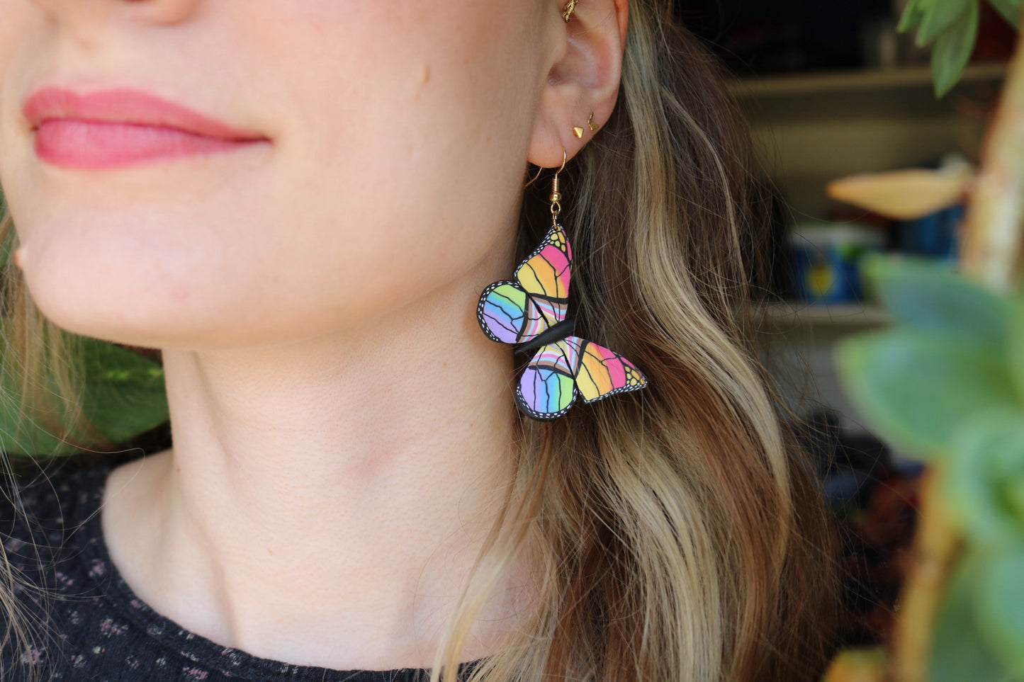 MEDIUM Pride Flag Butterfly Earrings