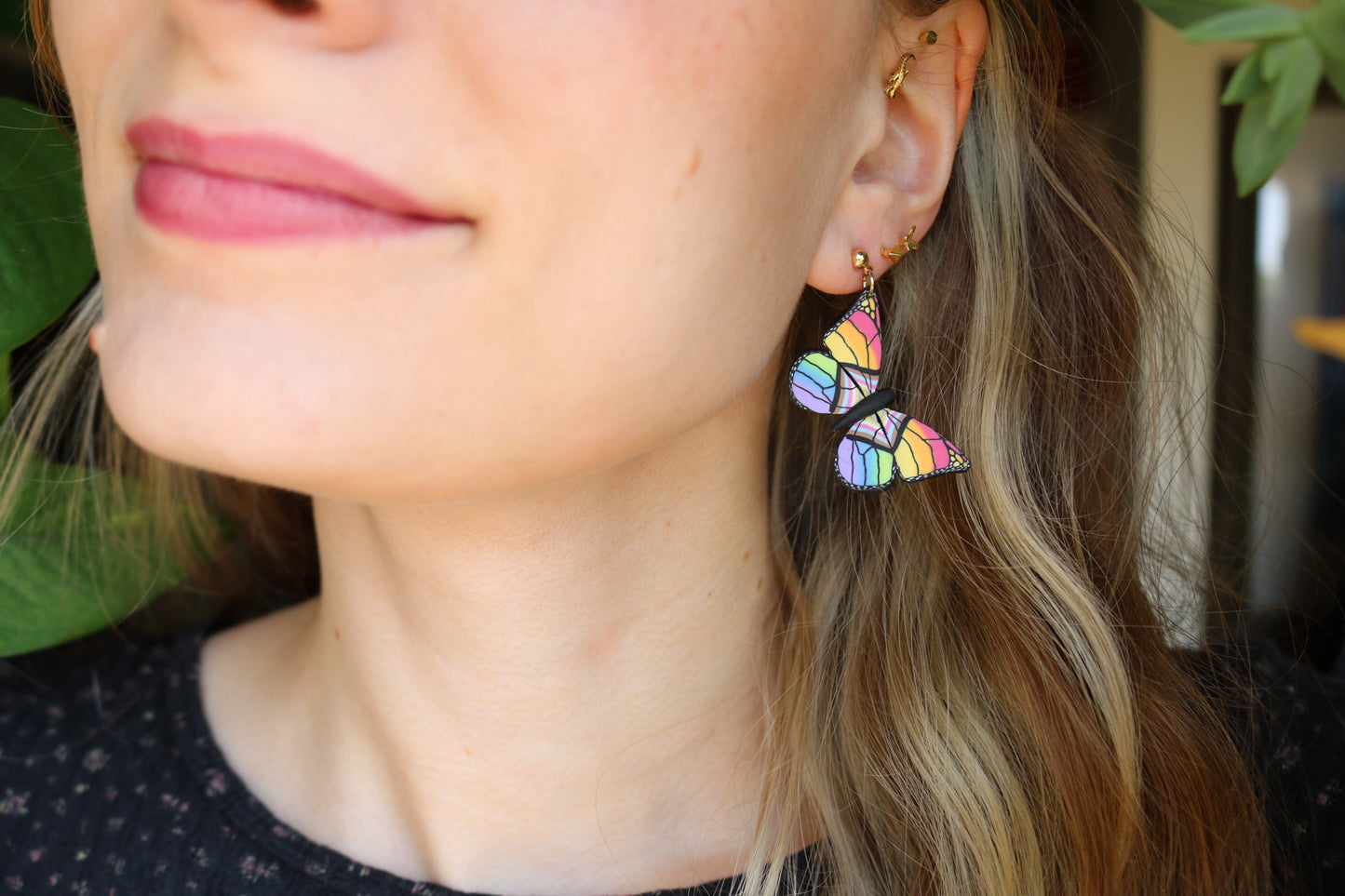 SMALL Pride Flag Butterfly Earrings