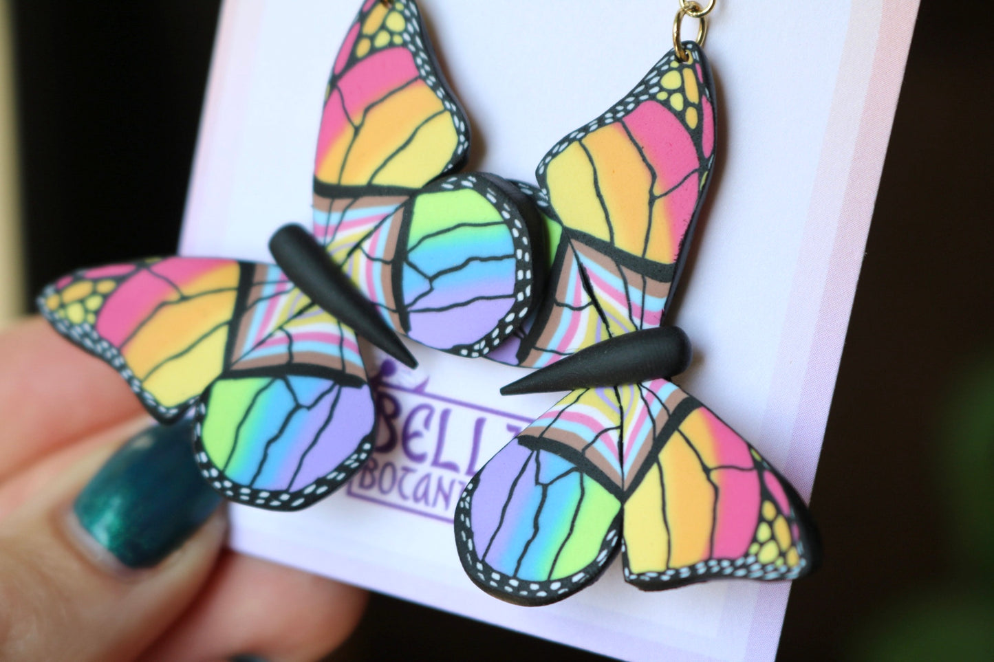 MEDIUM Pride Flag Butterfly Earrings