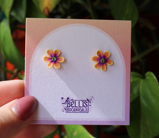Purple Sun African Daisy Studs  - Polymer Clay Stud Earrings