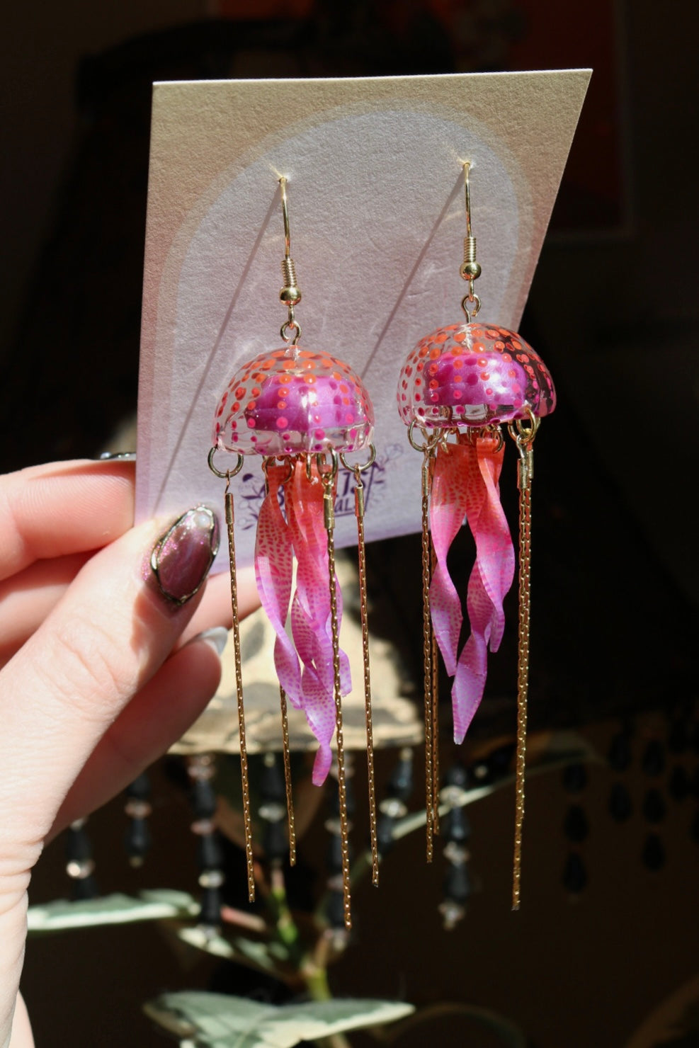 Mauve Stinger Jellyfish Earrings • Gold or Silver