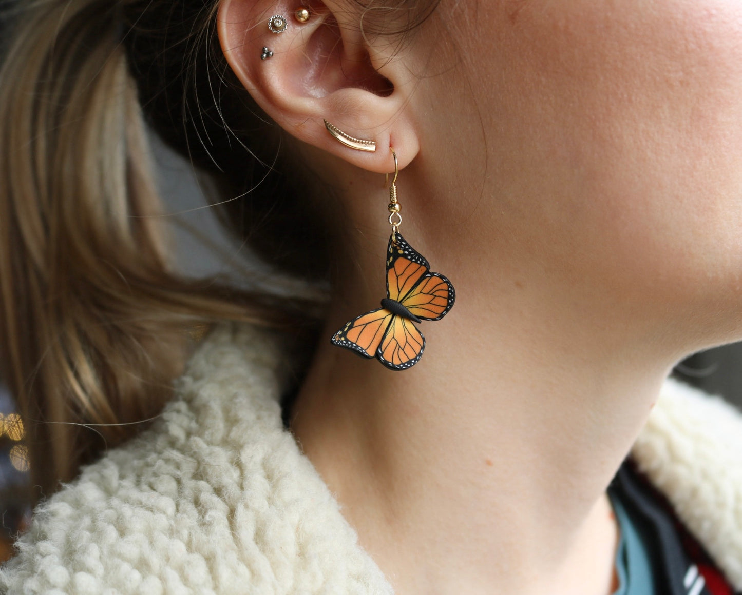 Monarch Butterfly Earrings - Polymer Clay Dangle Earrings 𐀔 Two Sizes!