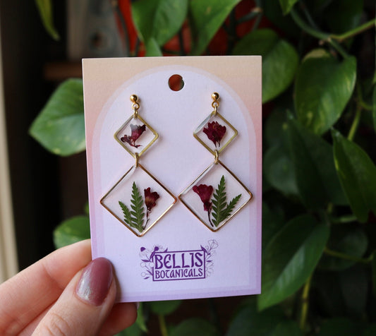 Coral Bells and Ferns - Resin Dangle Earrings