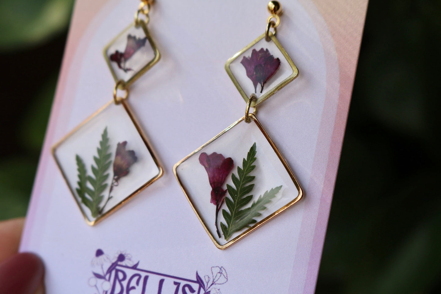 Coral Bells and Ferns - Resin Dangle Earrings