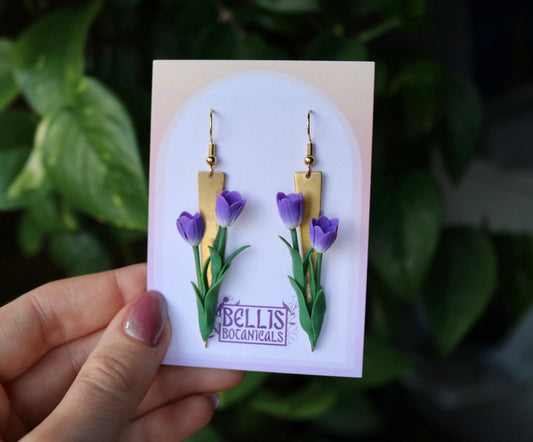 Purple Tulip Bouquet Dangle Earrings