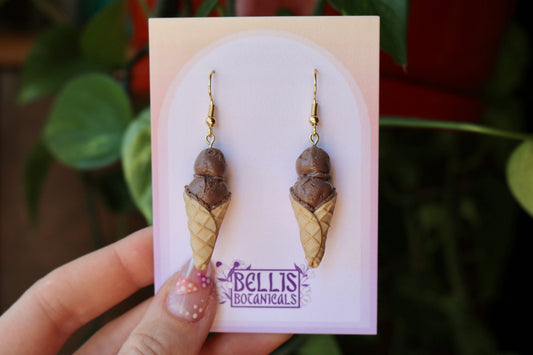 Chocolate Ice Cream Cones - Polymer Clay Dangle Earrings