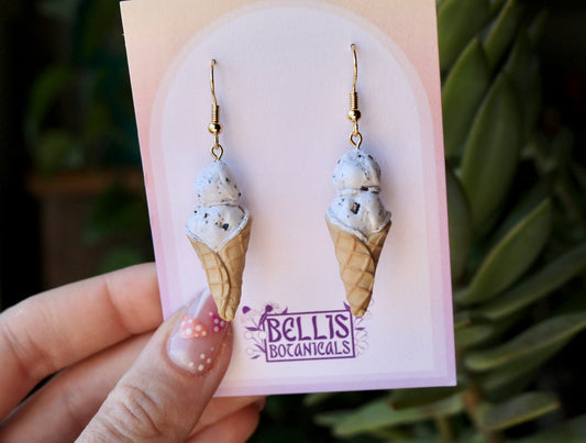 White Mint Oreo/Cookies And Cream Ice Cream Cones - Polymer Clay Dangle Earrings