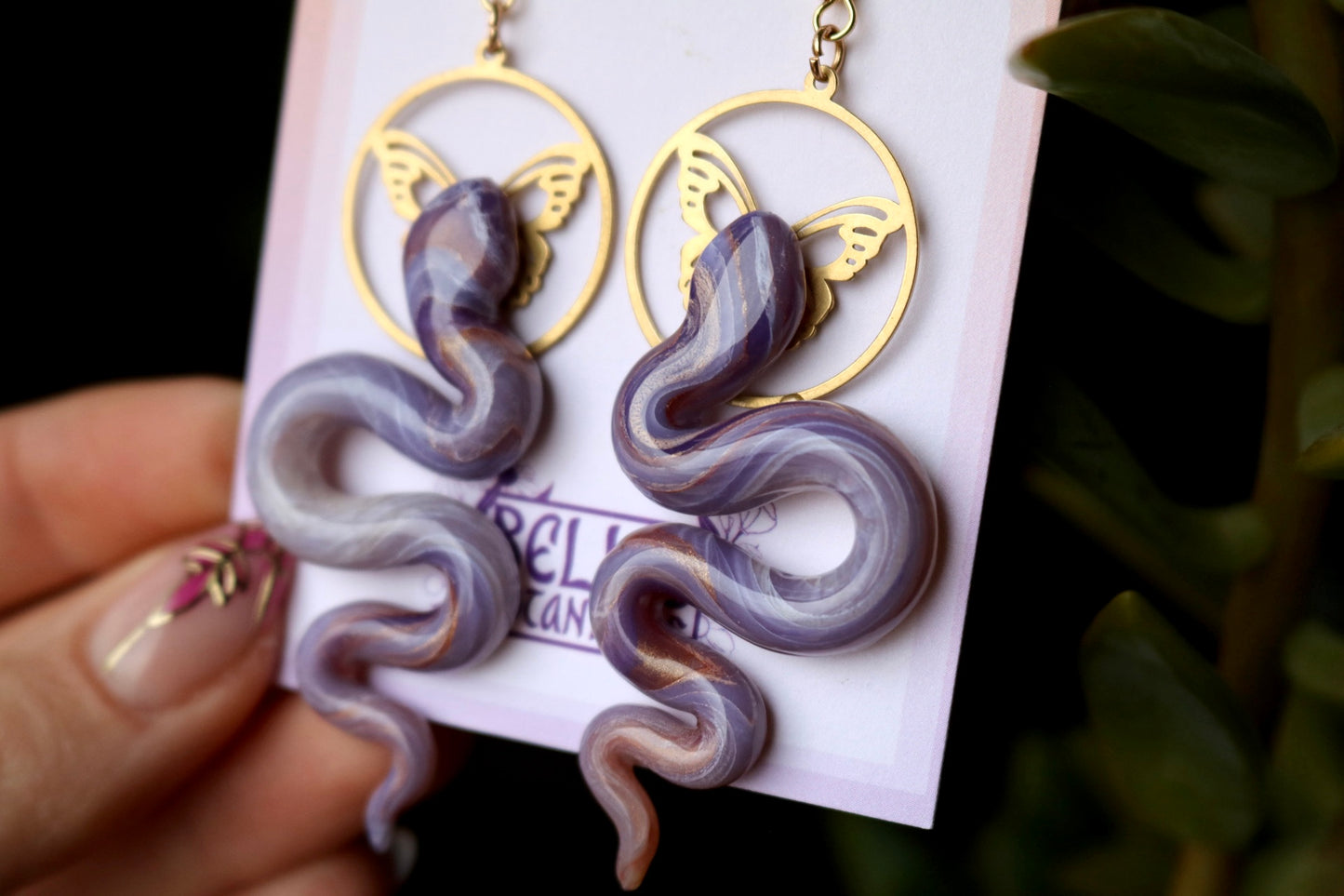 Purple & Copper Snakes - Polymer Clay Dangle Earrings