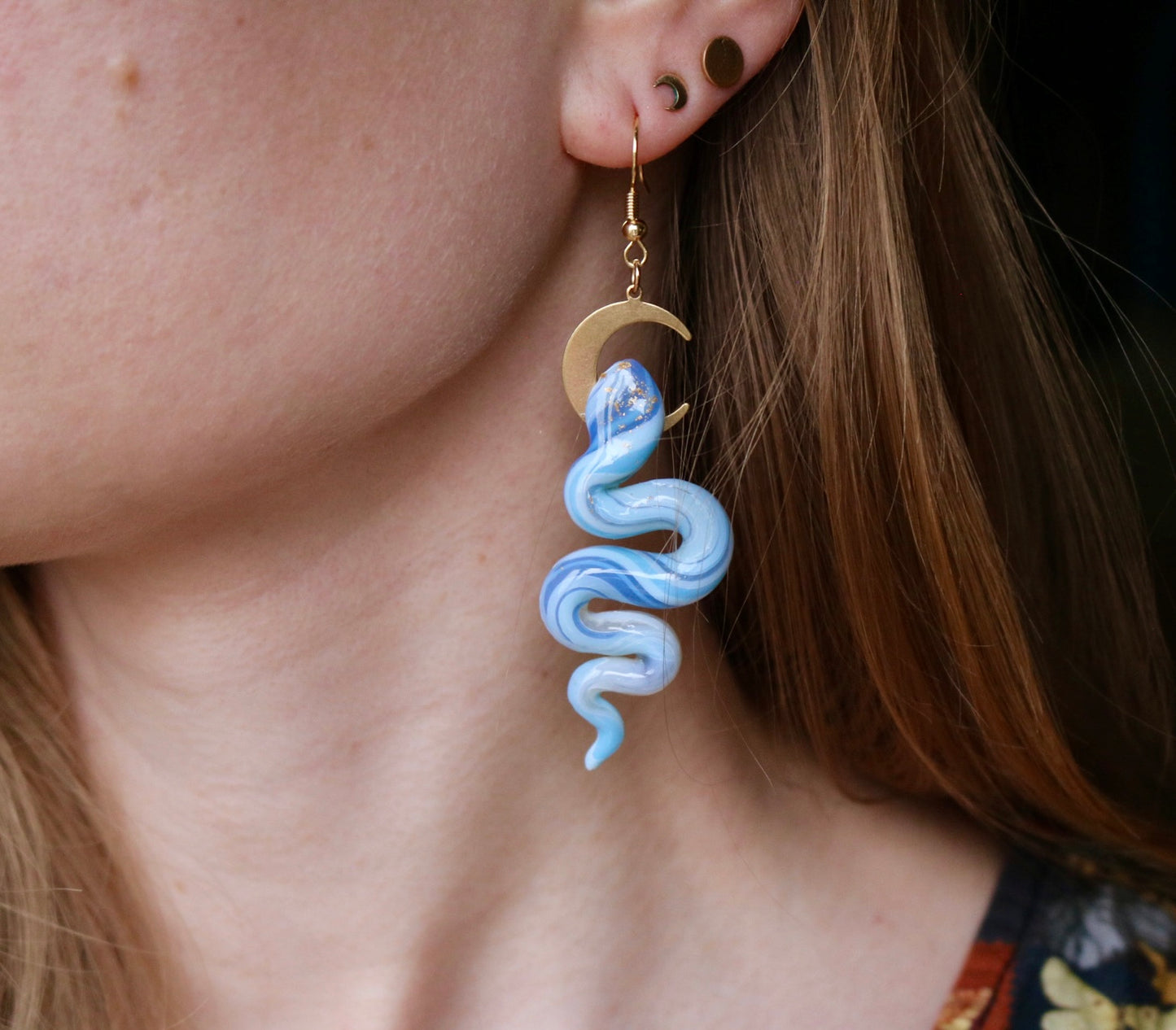 Blue Lace Snakes - Polymer Clay Dangle Earrings