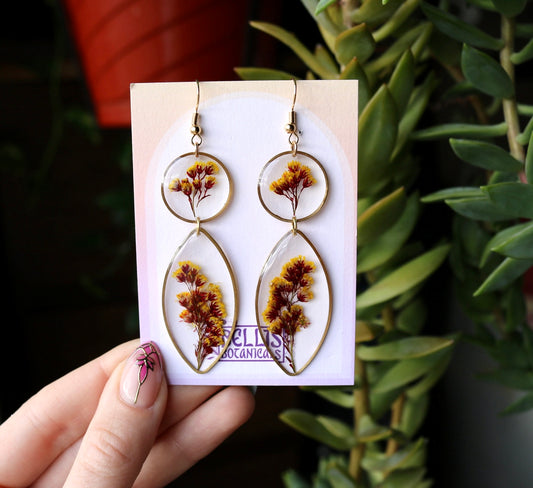 Red and Yellow Dyed Aster Solidago - Resin Dangle Earrings