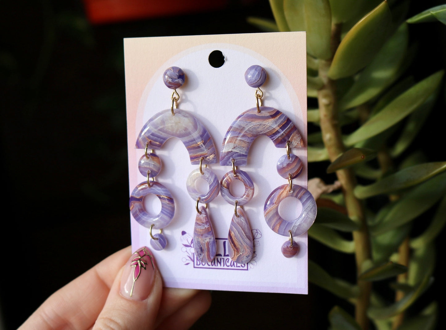 Purple & Copper Geometric Shapes - Polymer Clay Dangle Earrings