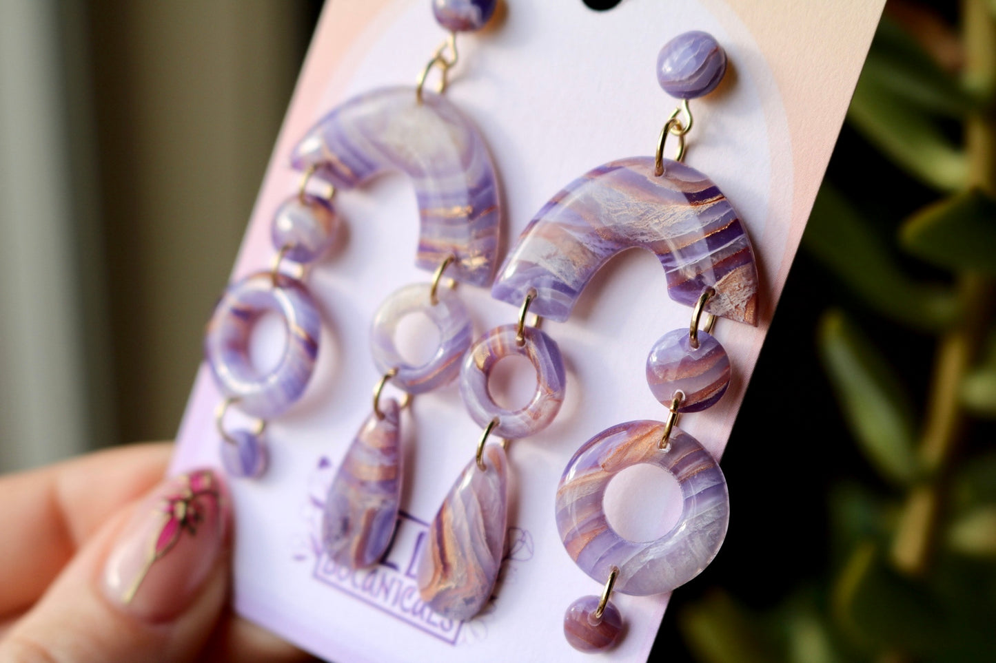 Purple & Copper Geometric Shapes - Polymer Clay Dangle Earrings