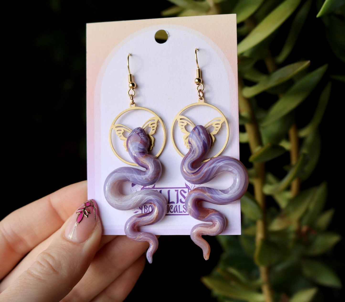 Purple & Copper Snakes - Polymer Clay Dangle Earrings