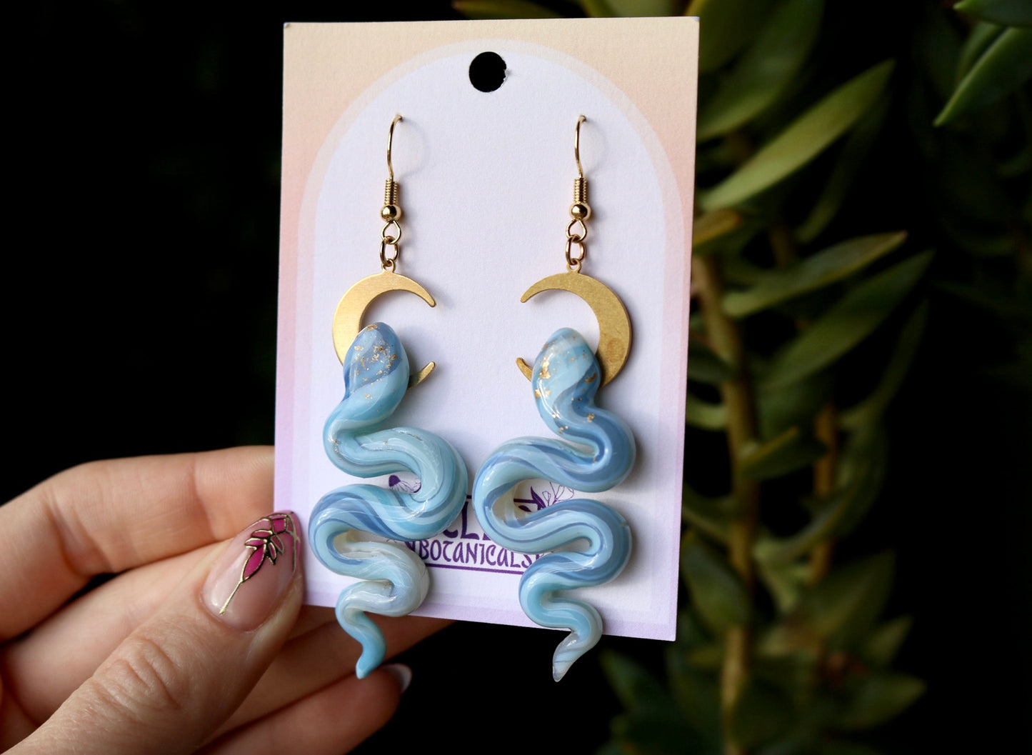 Blue Lace Snakes - Polymer Clay Dangle Earrings