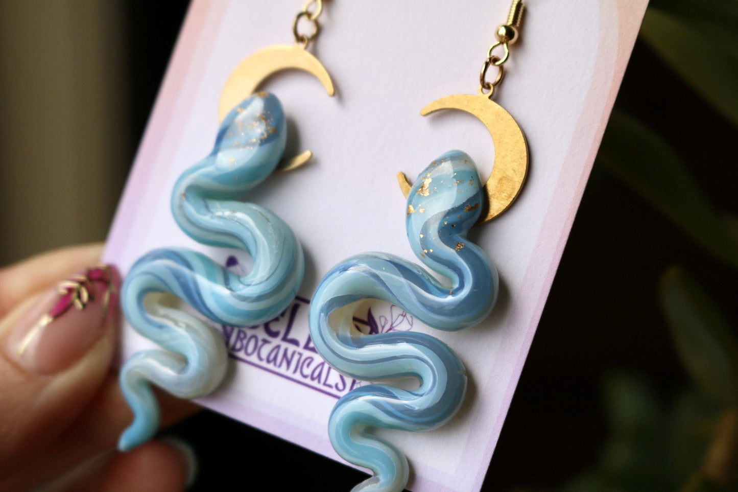 Blue Lace Snakes - Polymer Clay Dangle Earrings